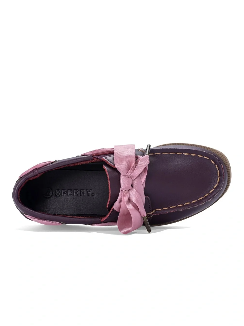 Sperry Purple Kids Moccasin with Pink Bow